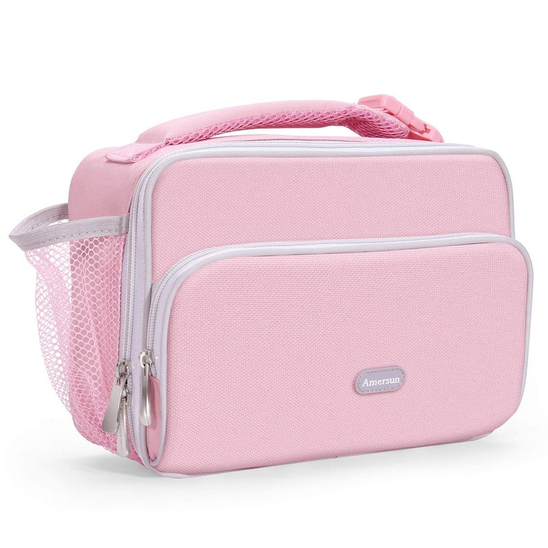 Amersun Lunch Box for Women, Sturdy Insulated Lunch Bag with Padded Liner, Sand Pink, 2 Pockets - Image 1